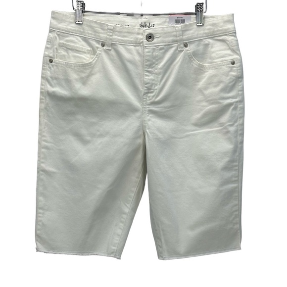 Style & Co Mid Rise Curvy Fit Rough Hem Bermuda Shorts - White - size 10 - Picture 1 of 10